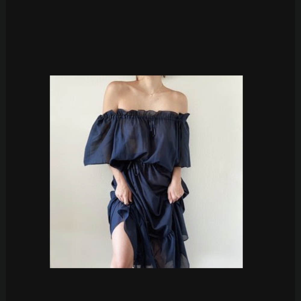 RARE YSL Vintage 80s Navy Ruffled Sheer Maxi Gown | Sororité Private Collection
